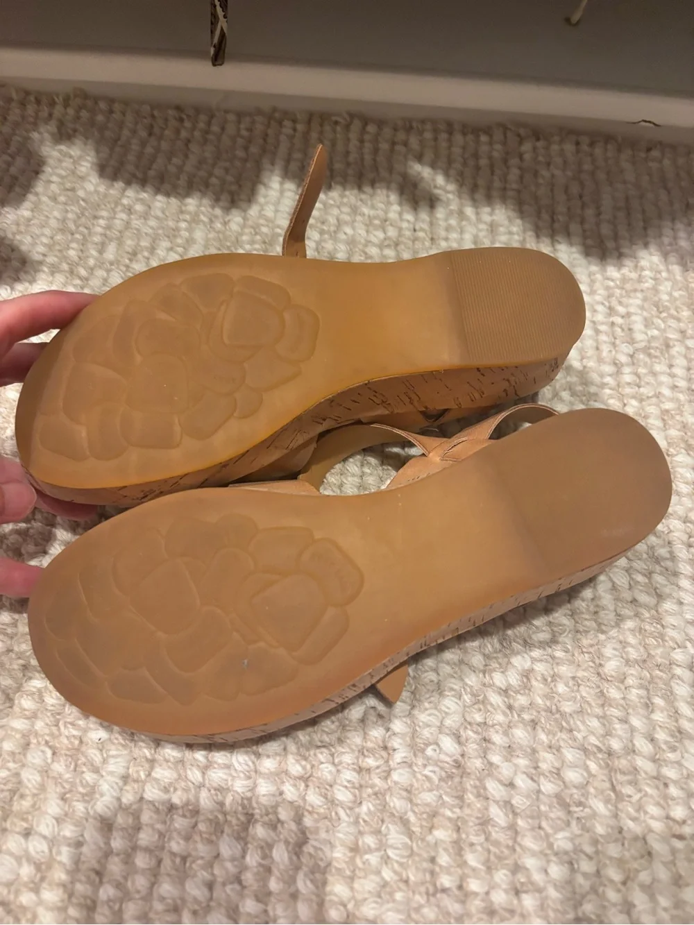 Women’s Tan Leather Cork Wedge Sandals - Picture 4 of 5